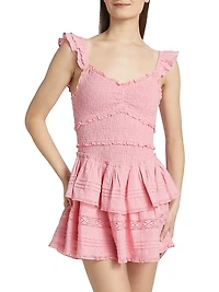 Lovine Smocked Cotton Ruffled Minidress