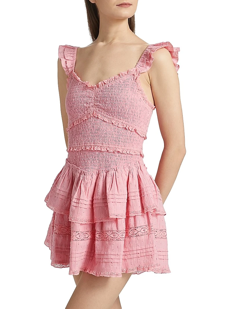 Lovine Smocked Cotton Ruffled Minidress