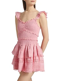 Lovine Smocked Cotton Ruffled Minidress