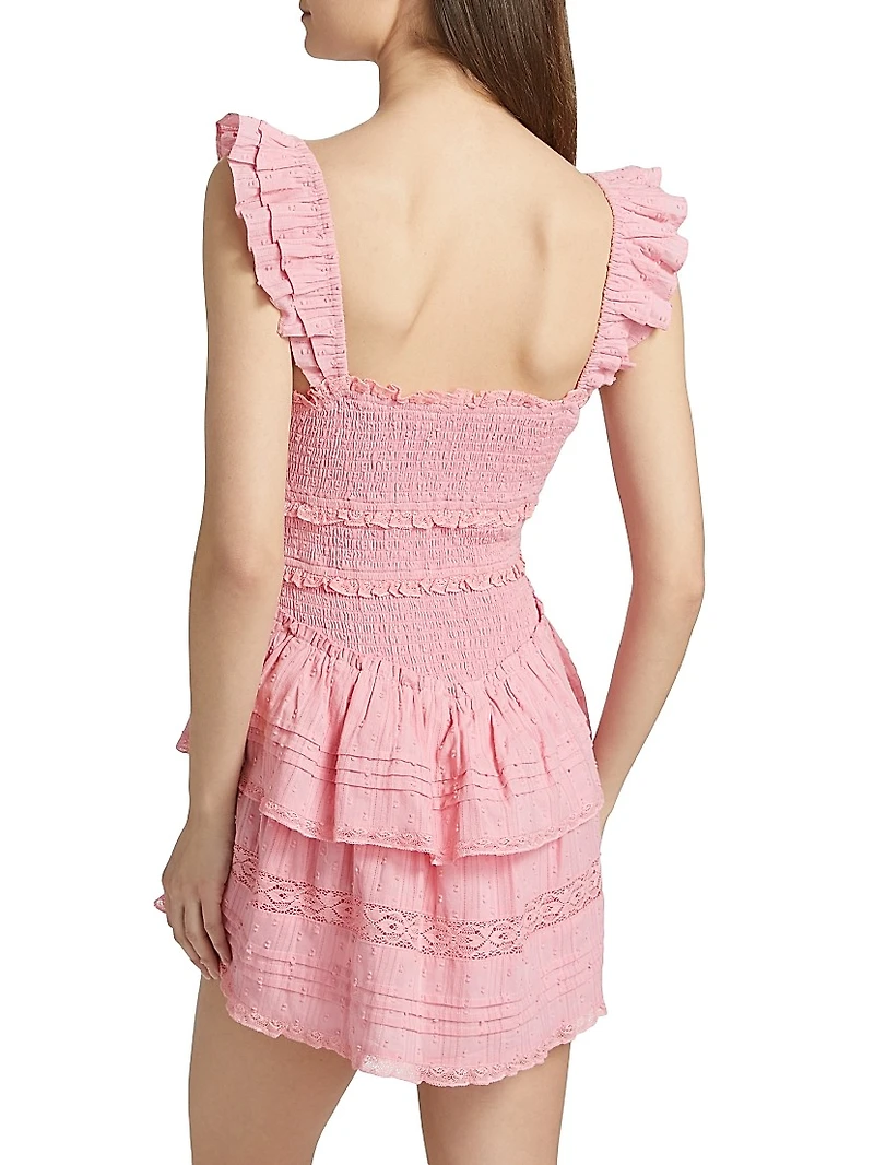 Lovine Smocked Cotton Ruffled Minidress