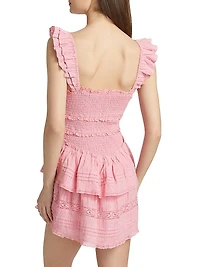 Lovine Smocked Cotton Ruffled Minidress
