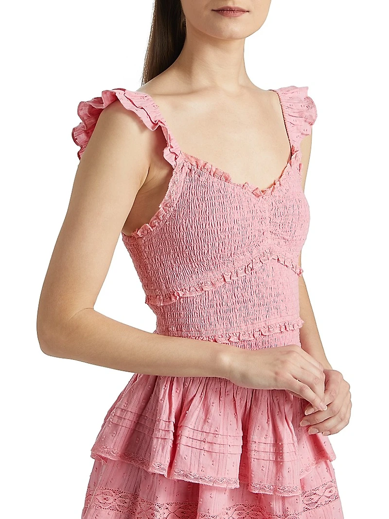 Lovine Smocked Cotton Ruffled Minidress