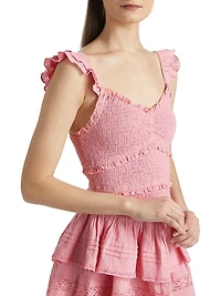 Lovine Smocked Cotton Ruffled Minidress