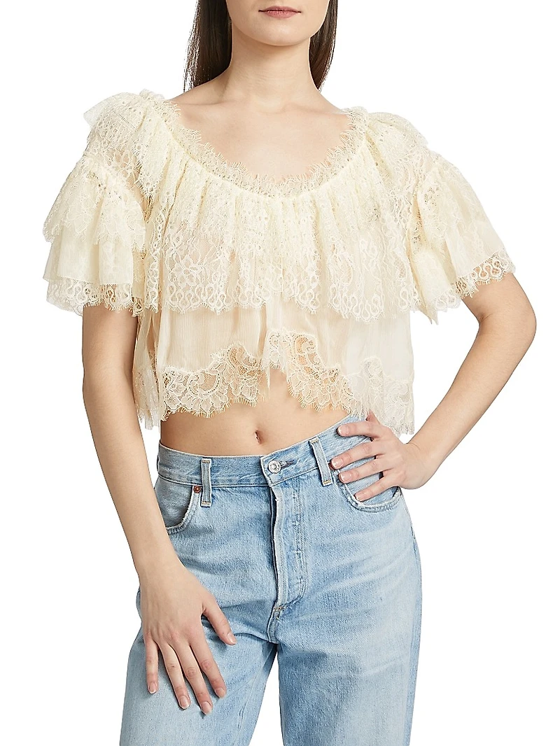 Vienne Lace Chiffon Off-The-Shoulder Top