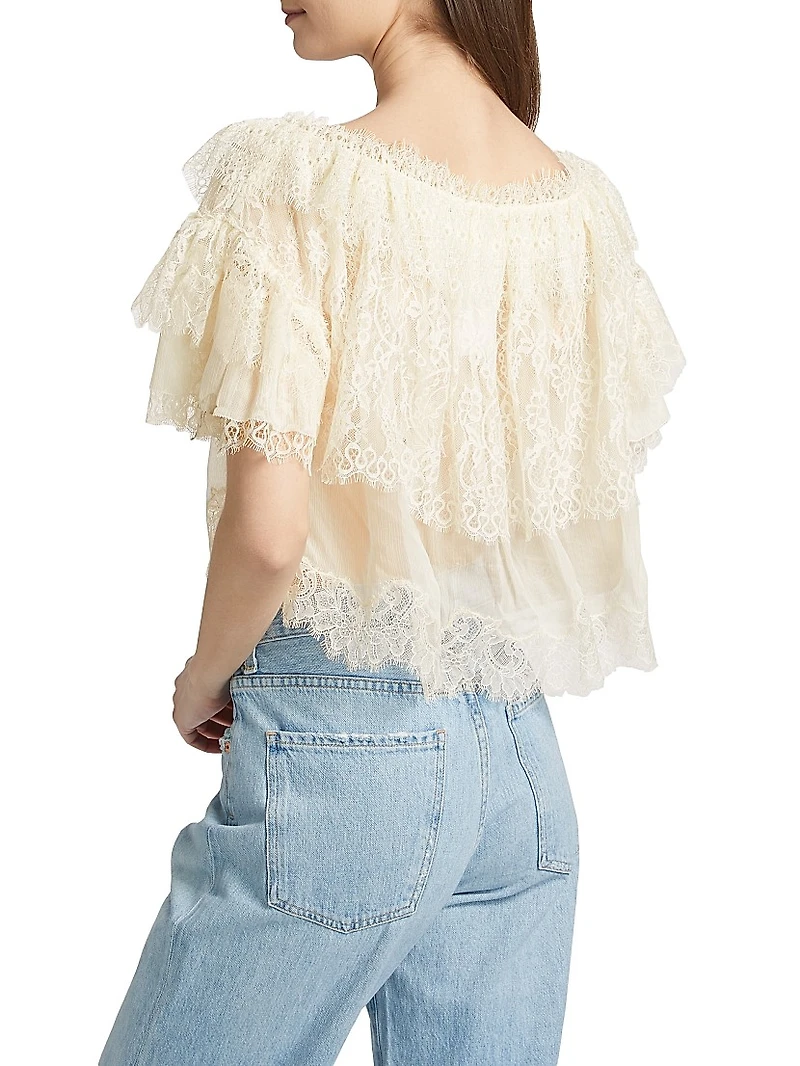 Vienne Lace Chiffon Off-The-Shoulder Top