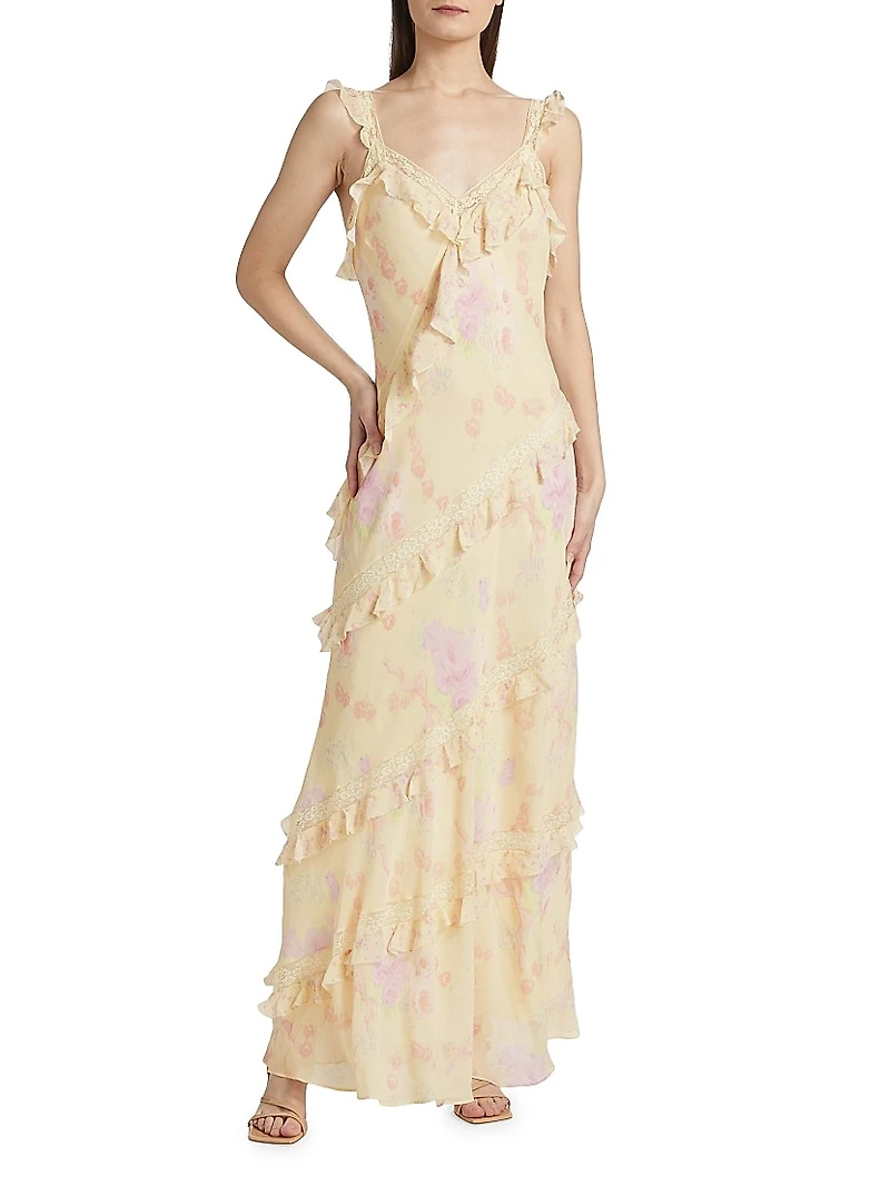 Radiance Bias-Cut Ruffled Maxi Dress