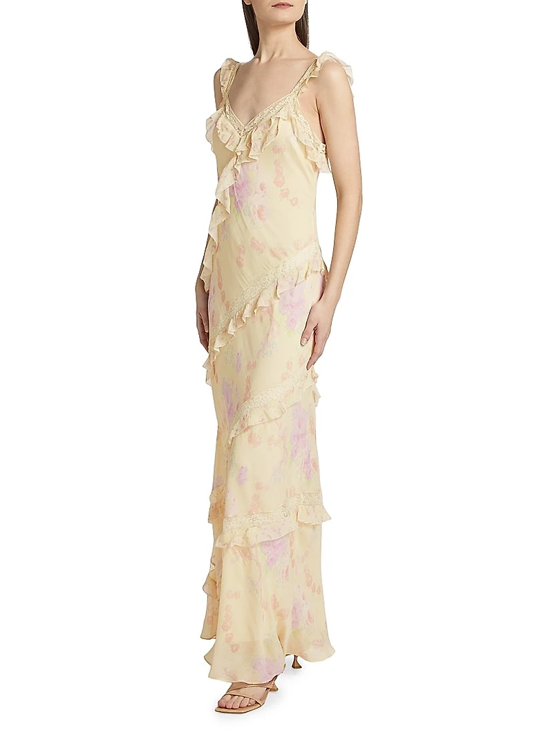 Radiance Bias-Cut Ruffled Maxi Dress