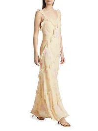 Radiance Bias-Cut Ruffled Maxi Dress