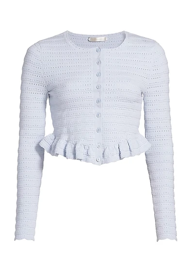 Rogan Scallop-Trim Ruffle-Hem Cardigan