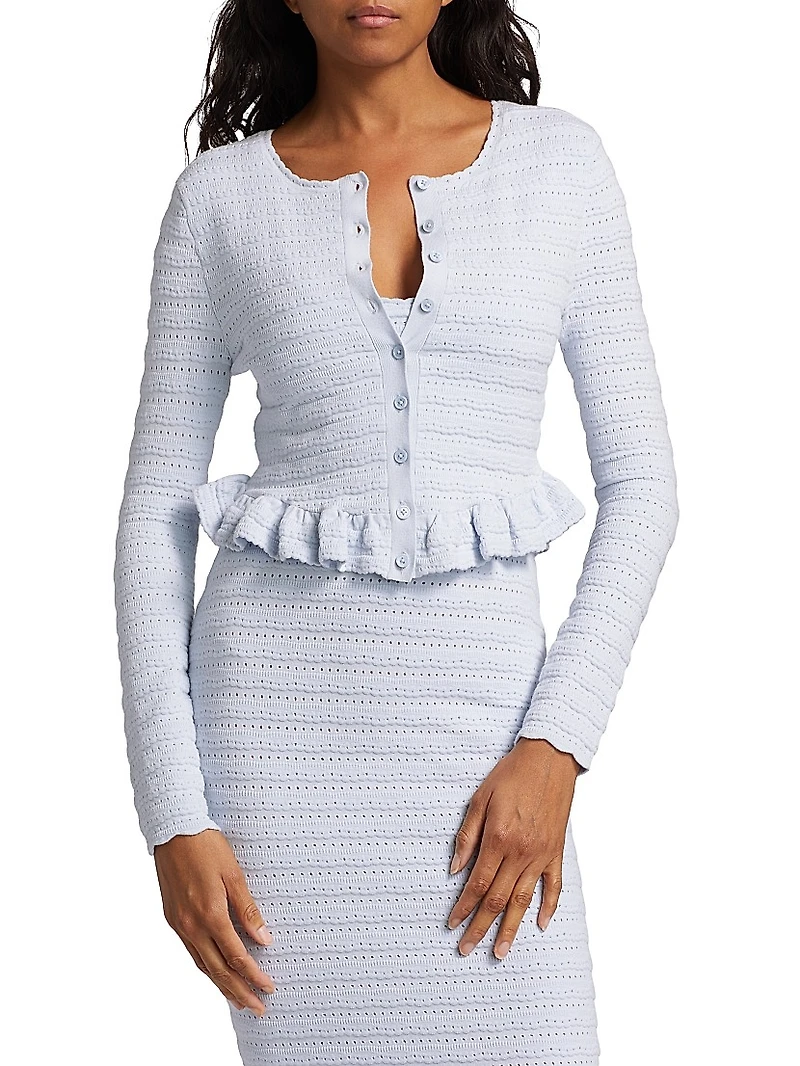 Rogan Scallop-Trim Ruffle-Hem Cardigan