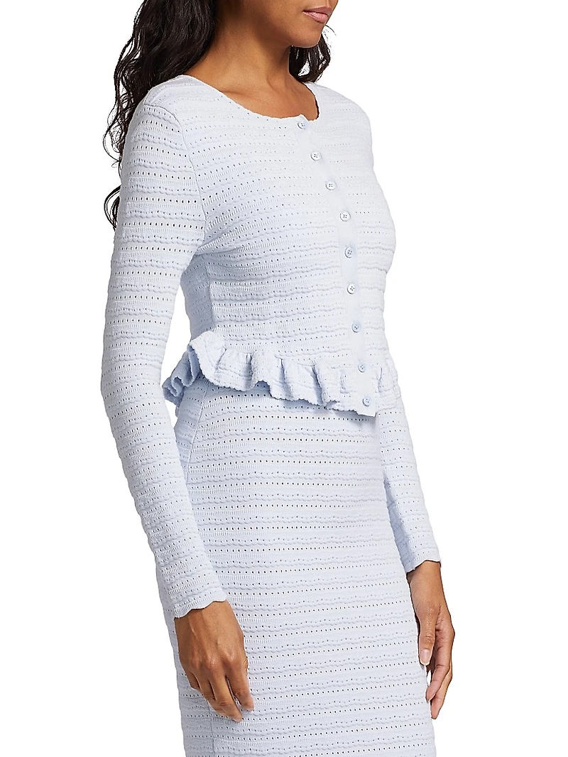 Rogan Scallop-Trim Ruffle-Hem Cardigan