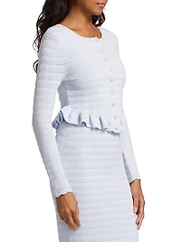 Rogan Scallop-Trim Ruffle-Hem Cardigan