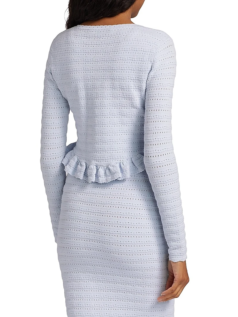 Rogan Scallop-Trim Ruffle-Hem Cardigan