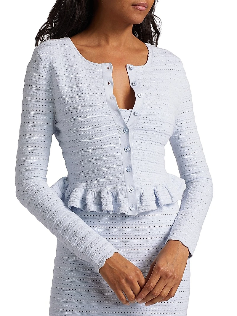 Rogan Scallop-Trim Ruffle-Hem Cardigan