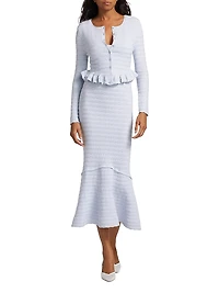 Rogan Scallop-Trim Ruffle-Hem Cardigan