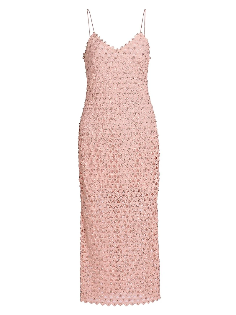 Lunaria Embellished Crocheted Cotton Midi-Dress