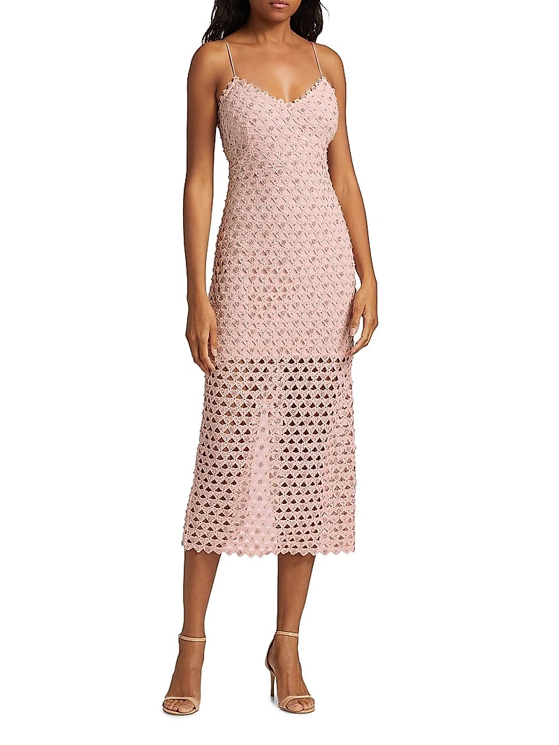 Lunaria Embellished Crocheted Cotton Midi-Dress