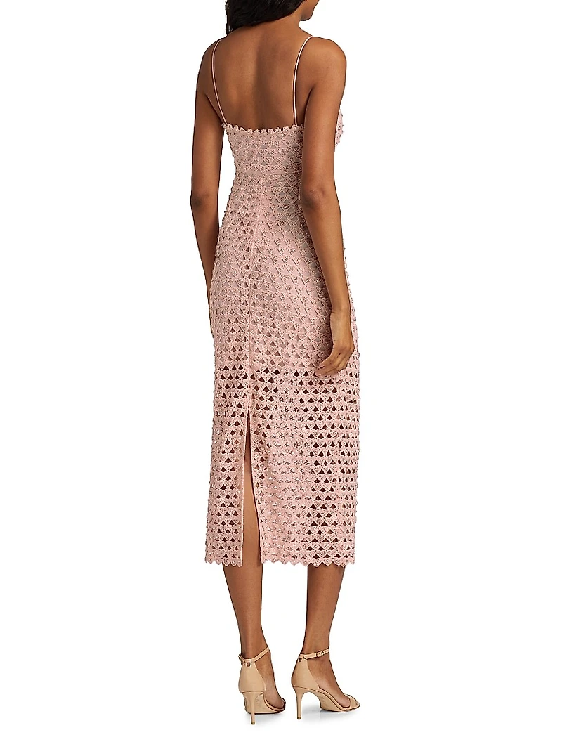 Lunaria Embellished Crocheted Cotton Midi-Dress