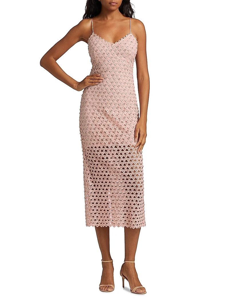 Lunaria Embellished Crocheted Cotton Midi-Dress