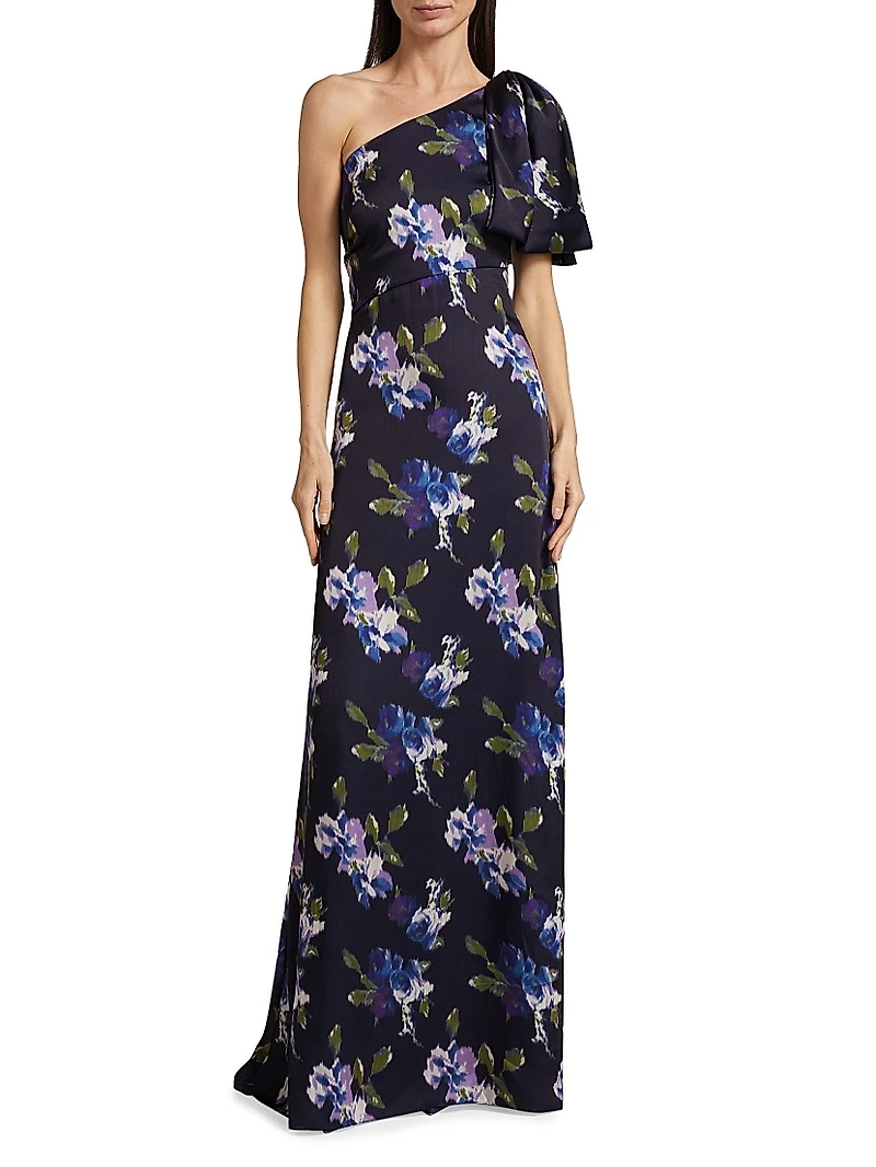 Chelsea Floral One-Shoulder A-Line Gown