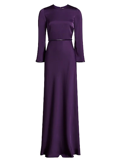 Alex Crêpe Long-Sleeve A-Line Gown