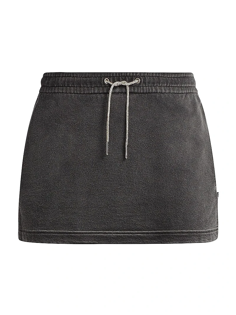 Rhinestone Drawcord Cotton Terry Miniskirt