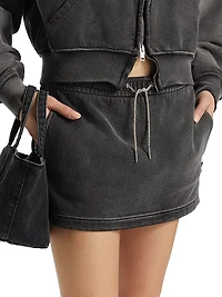 Rhinestone Drawcord Cotton Terry Miniskirt