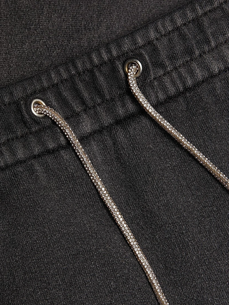 Rhinestone Drawcord Cotton Terry Miniskirt