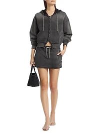 Rhinestone Drawcord Cotton Terry Miniskirt