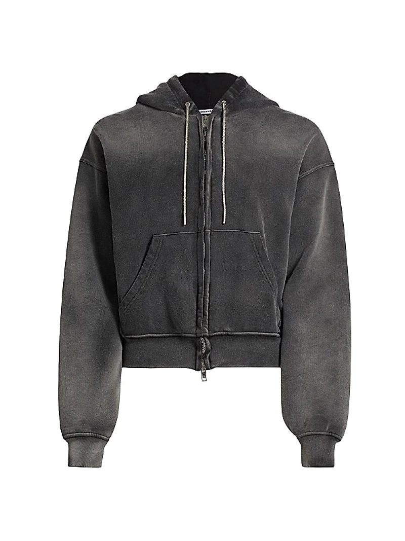 Rhinestone-Embellished Terry Zip-Front Hoodie