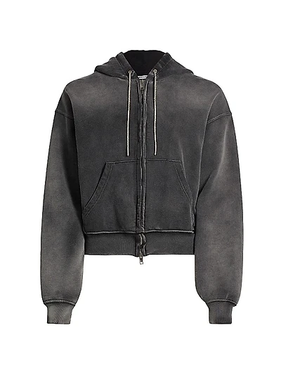 Rhinestone-Embellished Terry Zip-Front Hoodie