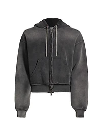 Rhinestone-Embellished Terry Zip-Front Hoodie