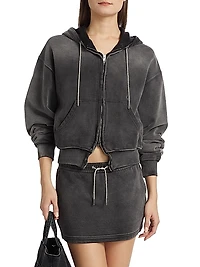 Rhinestone-Embellished Terry Zip-Front Hoodie