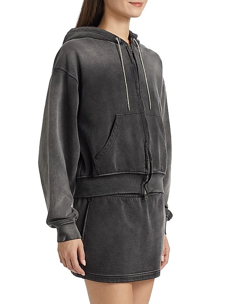 Rhinestone-Embellished Terry Zip-Front Hoodie