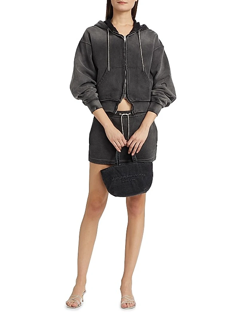 Rhinestone-Embellished Terry Zip-Front Hoodie
