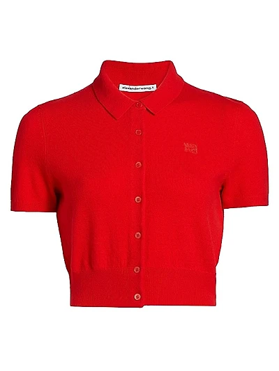 Embroidered Logo Wool Polo Cardigan
