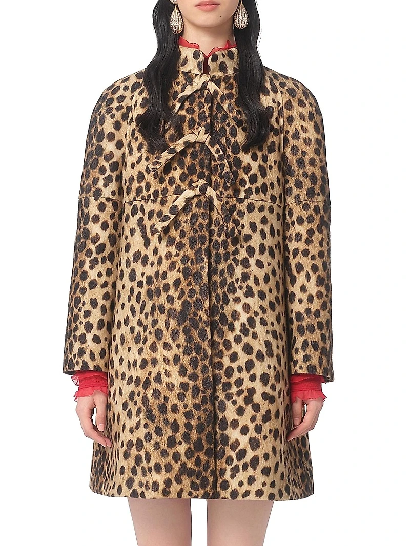 Jaguar Spots Printed Wool Cloth Coat