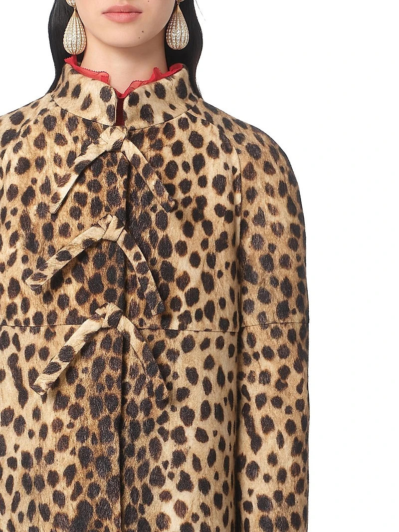 Jaguar Spots Printed Wool Cloth Coat