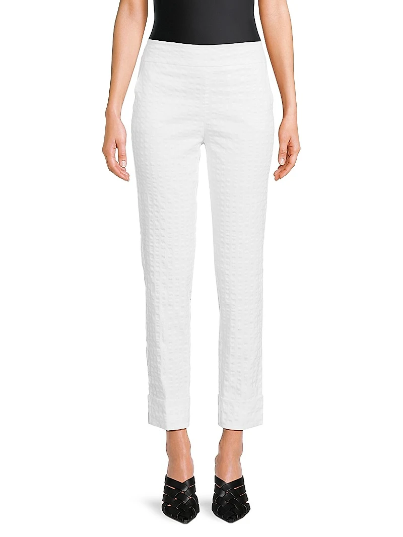 Seersucker Crop Slim Pants