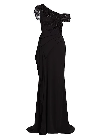 Imogen Beaded Off-the-Shoulder Column Gown