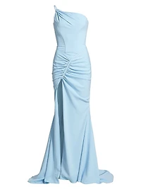 Scout One-Shoulder Stretch Crepe Slit-Front Gown