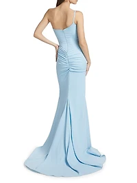 Scout One-Shoulder Stretch Crepe Slit-Front Gown