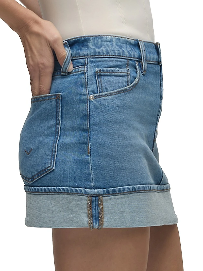 Cuff Denim Miniskirt