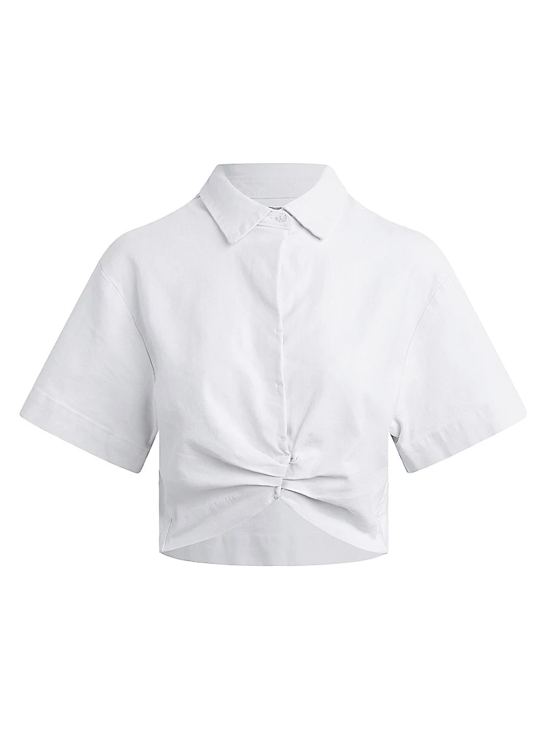 Knotted Button-Front Crop Shirt