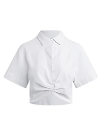 Knotted Button-Front Crop Shirt