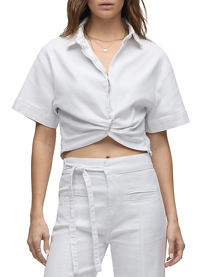 Knotted Button-Front Crop Shirt