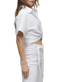 Knotted Button-Front Crop Shirt