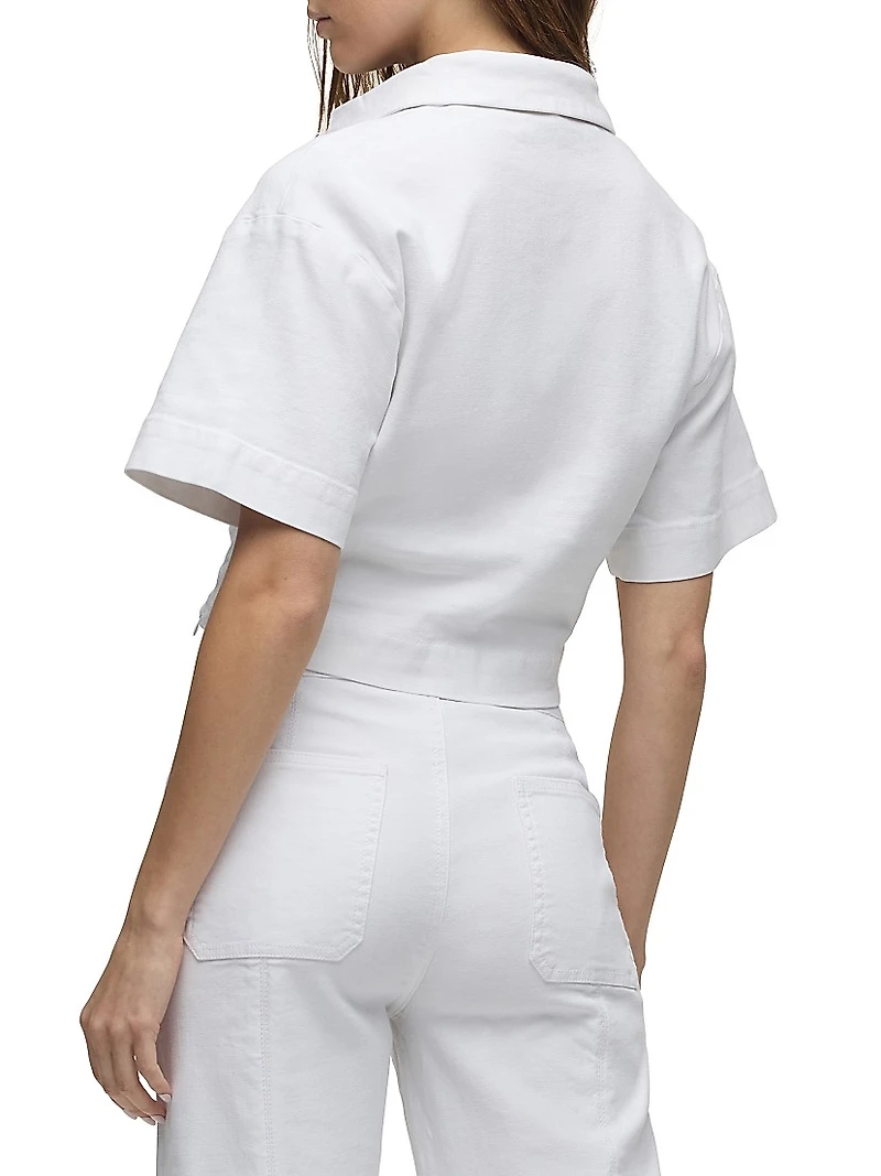 Knotted Button-Front Crop Shirt