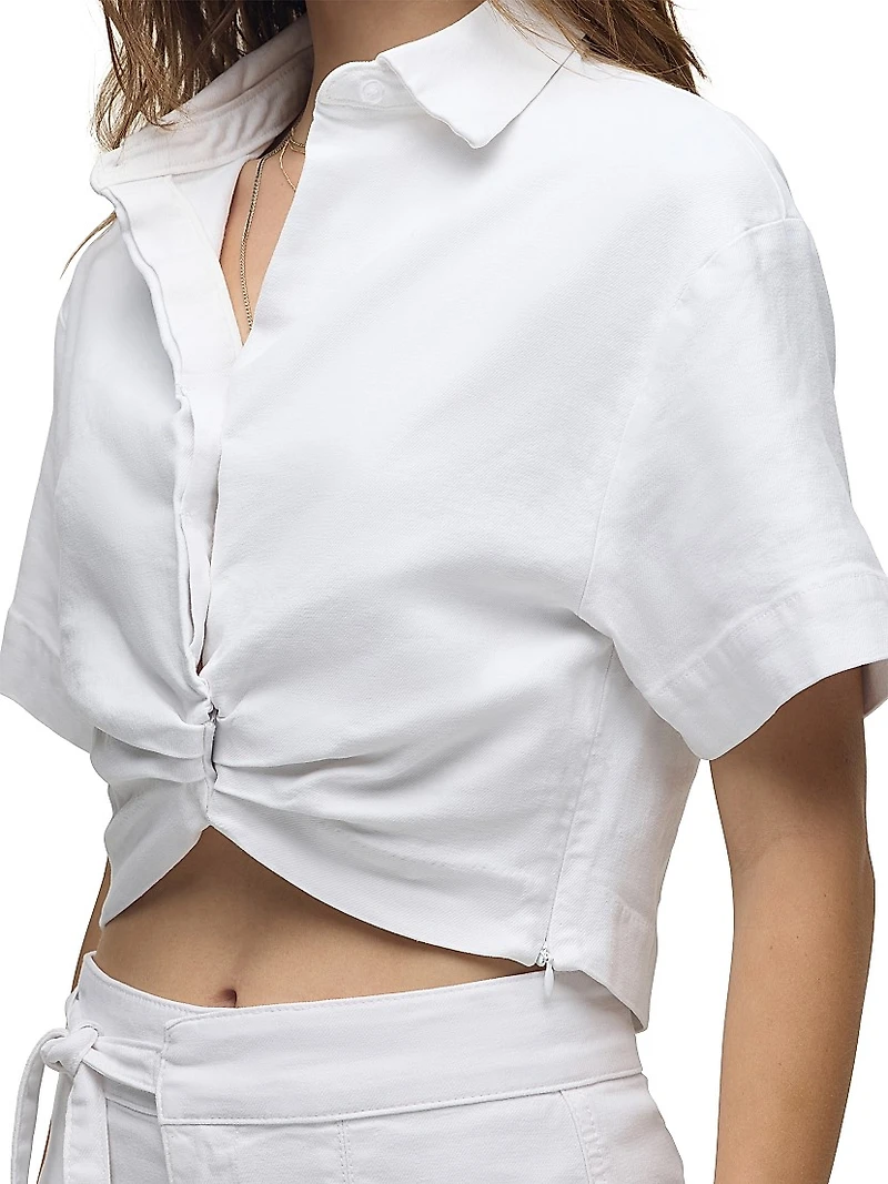 Knotted Button-Front Crop Shirt