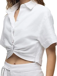Knotted Button-Front Crop Shirt